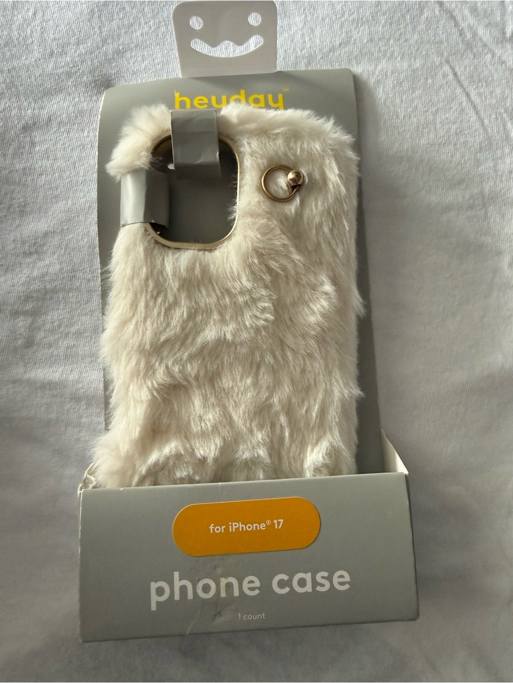 Target Plush Faux Fur Phone Case with Gold Ring Accent - Cream